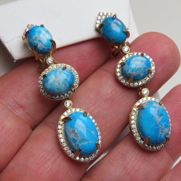 14k St. Silver Diamond Turquoise earring - Picture 2 of 5